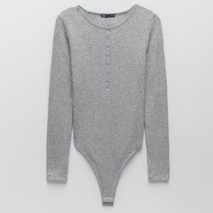 Zara Snap Button Gray Bodysuit Size S